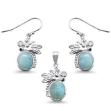Sterling Silver Natural Larimar And Cubic Zirconia Pendant And Earrings Set