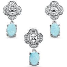 Load image into Gallery viewer, Sterling Silver New Natural Larimar And Cubic Zirconia Pendant And Earring Set