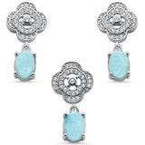 Sterling Silver New Natural Larimar And Cubic Zirconia Pendant And Earring Set