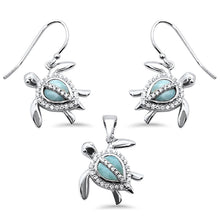 Load image into Gallery viewer, Sterling Silver Natural Larimar And Cubic Zirconia Turtle Pendant And Earrings Set