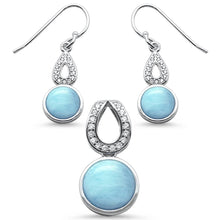 Load image into Gallery viewer, Sterling Silver Natural Larimar And Cubic Zirconia Dangling Pendant And Earring Set