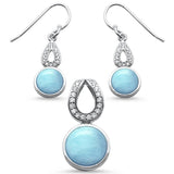 Sterling Silver Natural Larimar And Cubic Zirconia Dangling Pendant And Earring Set