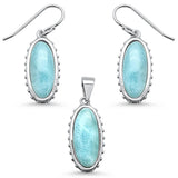 Sterling Silver New Oval Natural Larimar Pendant And Earring Set