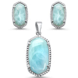 Sterling Silver New Natural Larimar Pendant And Earring Set