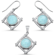 Load image into Gallery viewer, Sterling Silver Natural Larimar And Cubic Zirconia Pendant And Earring Set