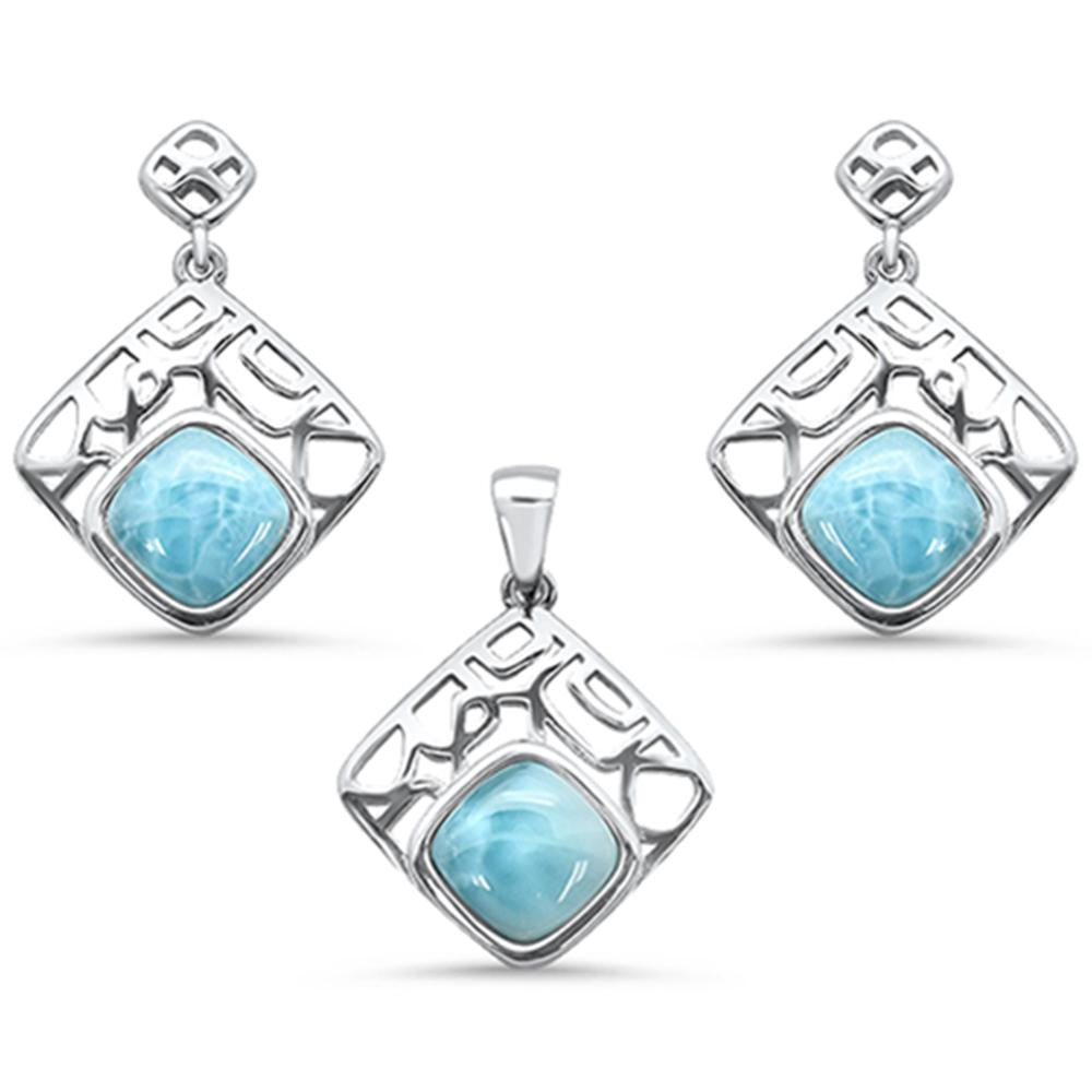 Sterling Silver New Natural Larimar Pendant And Earring Set