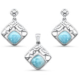 Sterling Silver New Natural Larimar Pendant And Earring Set