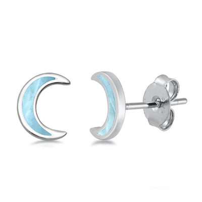 Sterling Silver Natural Larimar Half Moon Stud Earrings - silverdepot