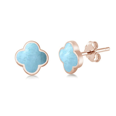 Sterling Silver Rose Gold Plated Larimar Clover Flower Earrings