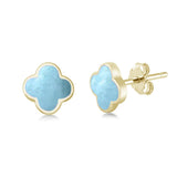 Sterling Silver Yellow Gold Plated Larimar Clover Flower Earrings