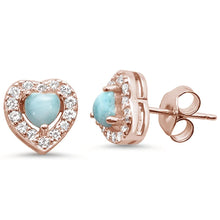 Load image into Gallery viewer, Sterling Silver Rose Gold Plated Natural Larimar Heart Earrings