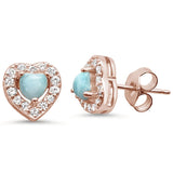 Sterling Silver Rose Gold Plated Natural Larimar Heart Earrings