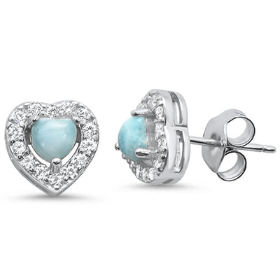 Sterling Silver Natural Larimar Heart Earrings