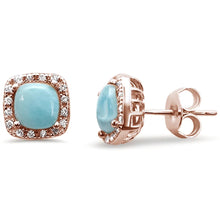 Load image into Gallery viewer, Sterling Silver Rose Gold Plated Natural Larimar Cushion Shape Earrings