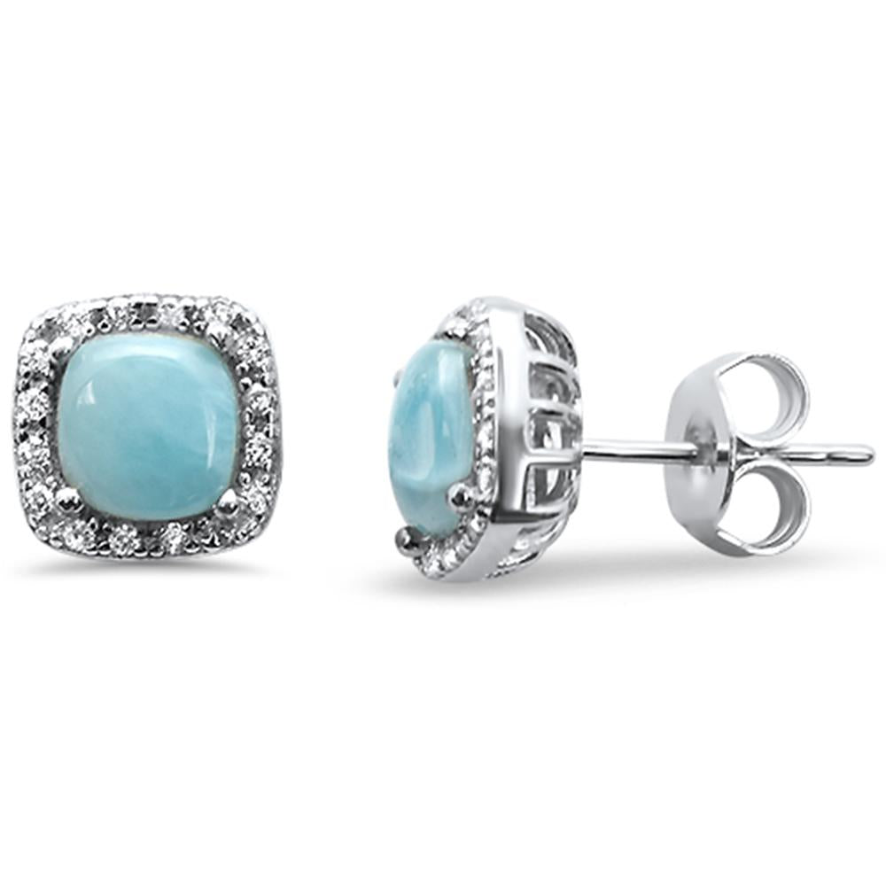 Sterling Silver Natural Larimar Cushion Shape Earrings