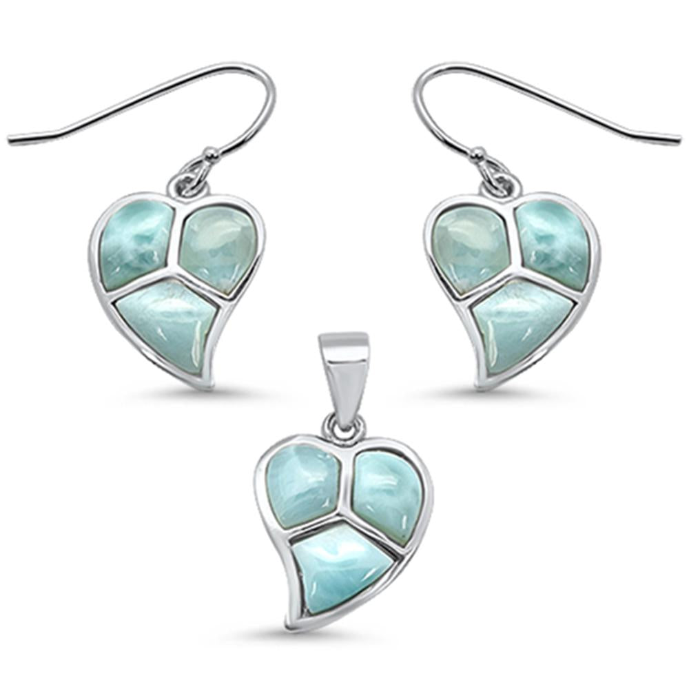 Sterling Silver Natural Larimar Leaf Pendant And Earring Set