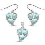 Sterling Silver Natural Larimar Leaf Pendant And Earring Set