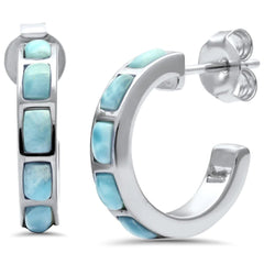 Sterling Silver Natural Larimar Hoop Earrings