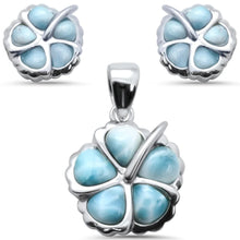 Load image into Gallery viewer, Sterling Silver Plumeria Natural Larimar Earring And Pendant Set