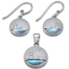 Load image into Gallery viewer, Sterling Silver Natural Larimar Lighthouse Scenery Earring And Pendant Set