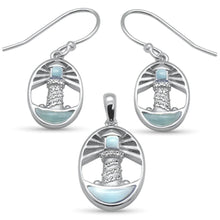 Load image into Gallery viewer, Sterling Silver Shining Lighthouse Natural Larimar Earring And Pendant Set
