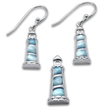 Load image into Gallery viewer, Sterling Silver Natural Larimar Lighthouse Earring And Pendant Set
