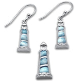 Sterling Silver Natural Larimar Lighthouse Earring And Pendant Set