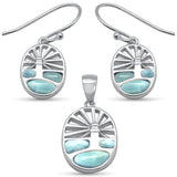 Sterling Silver Lighthouse Natural Larimar Earring And Pendant Set