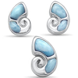 Sterling Silver Natural Larimar Shell Earring And Pendant Set