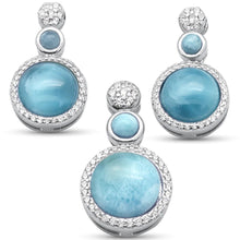 Load image into Gallery viewer, Sterling Silver Round Natural Larimar And CZ Earring And Pendant Set