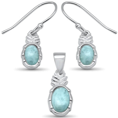 Sterling Silver Small Pineapple Natural Larimar Earring And Pendant Set