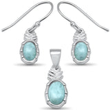 Sterling Silver Small Pineapple Natural Larimar Earring And Pendant Set