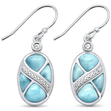 Load image into Gallery viewer, Sterling Silver Natural Larimar And CZ Dangling Earrings