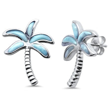 Load image into Gallery viewer, Sterling Silver Palm Tree Natural Larimar Earrings