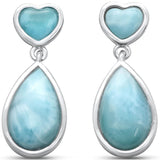 Sterling Silver Pear And Heart Shaped Natural Larimar Earrings