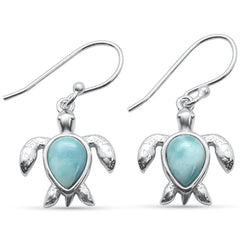 Sterling Silver Natural Pear Shaped Larimar Turtle Dangling Earrings