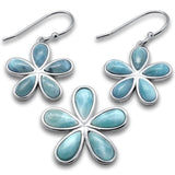 Sterling Silver Natural Larimar Flower Earring And Pendant Set