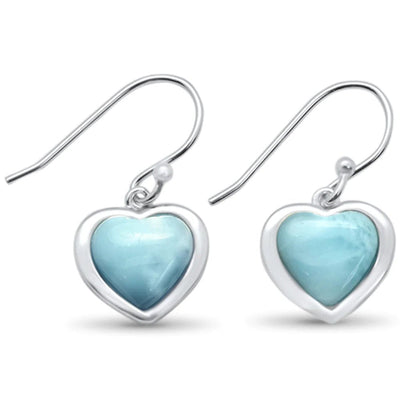 Sterling Silver Natural Heart Shaped Larimar Dangling Earrings