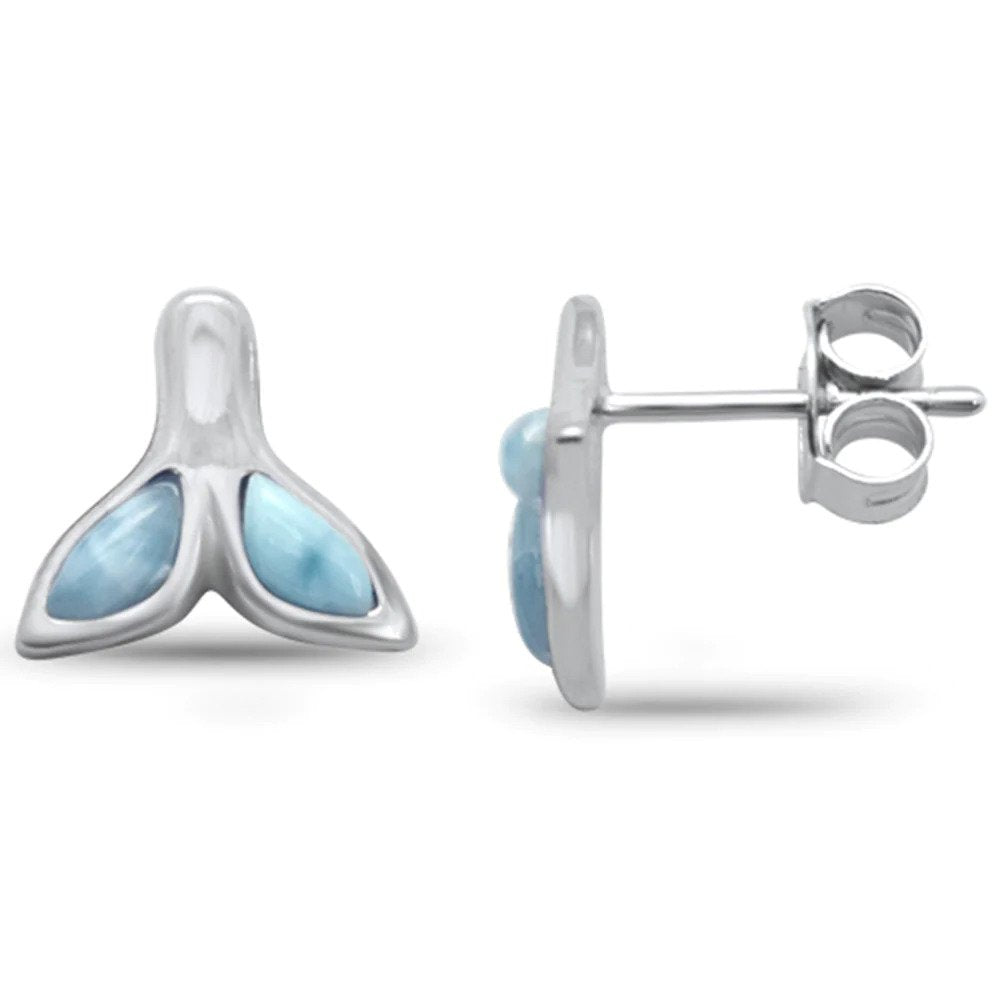 Sterling Silver Natural Larimar Whale Tail Earrings