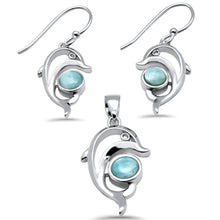 Load image into Gallery viewer, Sterling Silver Round Natural Larimar Dolphin Pendant and Earring Set
