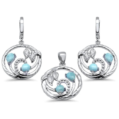 Sterling Silver Natural Larimar Vine and Leaf Design Pendant and Earring Set