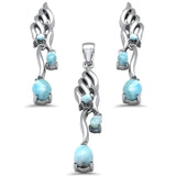 Sterling Silver Pear Shape Natural Larimar Dangling Pendant and Earring Set