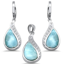 Load image into Gallery viewer, Sterling Silver Teardrop Natural Larimar Greek Design Pendant and Earring Set