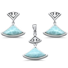 Load image into Gallery viewer, Sterling Silver Natural Larimar and CZ Greek Design Pendant and Earring Set