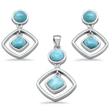 Sterling Silver Natural Larimar Dangling Pendant and Earring Set