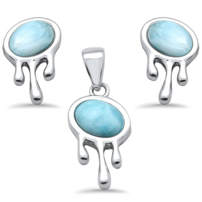 Sterling Silver Oval Natural Larimar Jellyfish Pendant and Earring Set