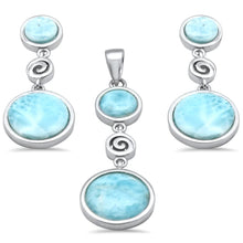 Load image into Gallery viewer, Sterling Silver Round Natural Larimar and Swirl Dangling Pendant and Earring Set