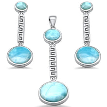 Load image into Gallery viewer, Sterling Silver Round Shape Natural Larimar Greek Design Pendant and Earring Set