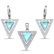 Load image into Gallery viewer, Sterling Silver Triangle Shape Natural Larimar Greek Design Pendant and Earring Set