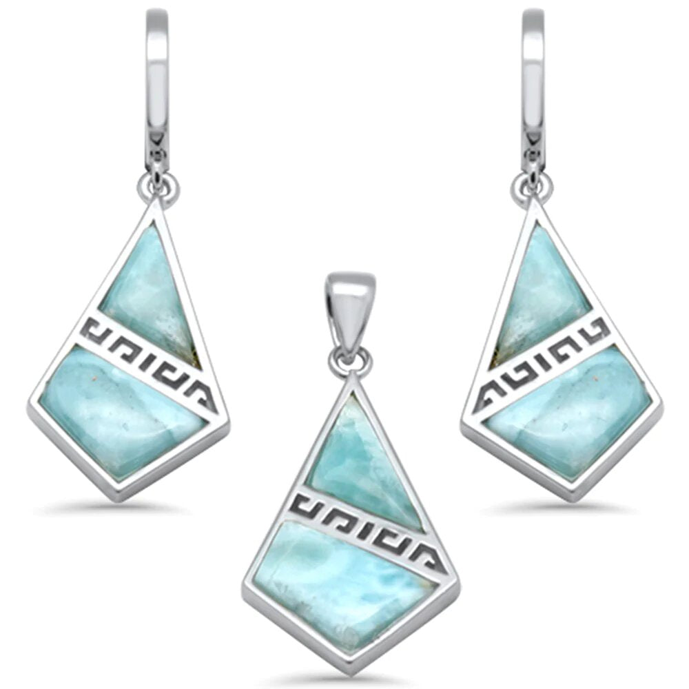 Sterling Silver Natural Larimar Pendant and Earring Set